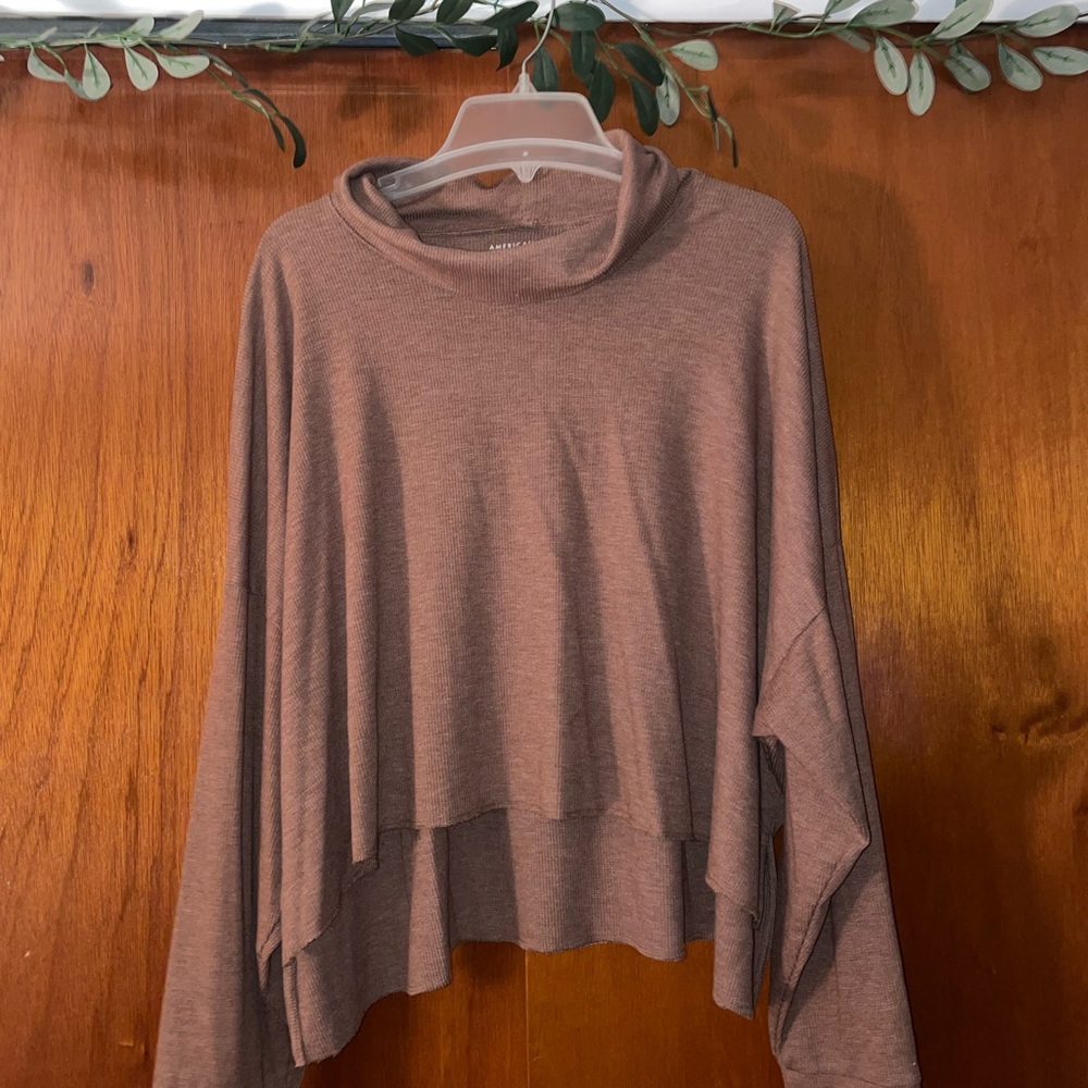 American Eagle Cropped Long Sleeve Mock Neck Top